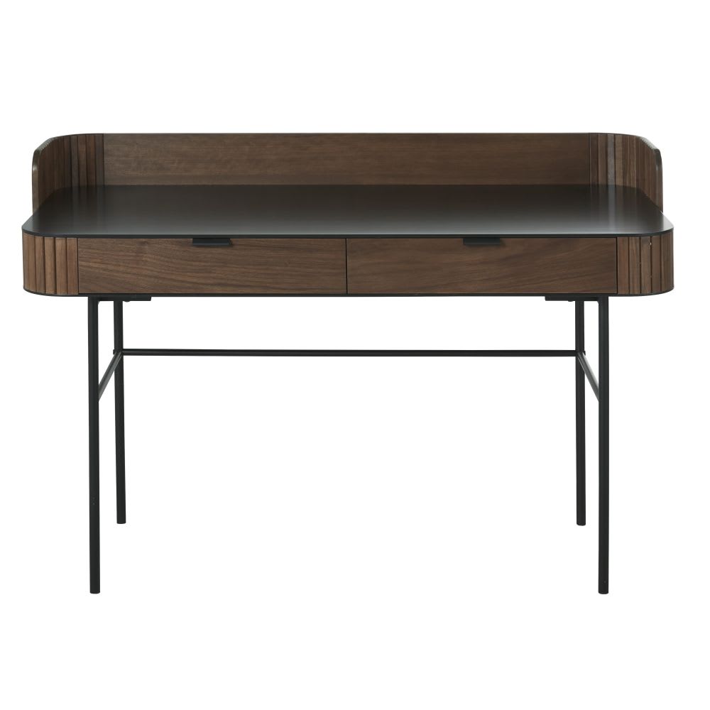 Bureau vintage 2 tiroirs pieds en acier noir