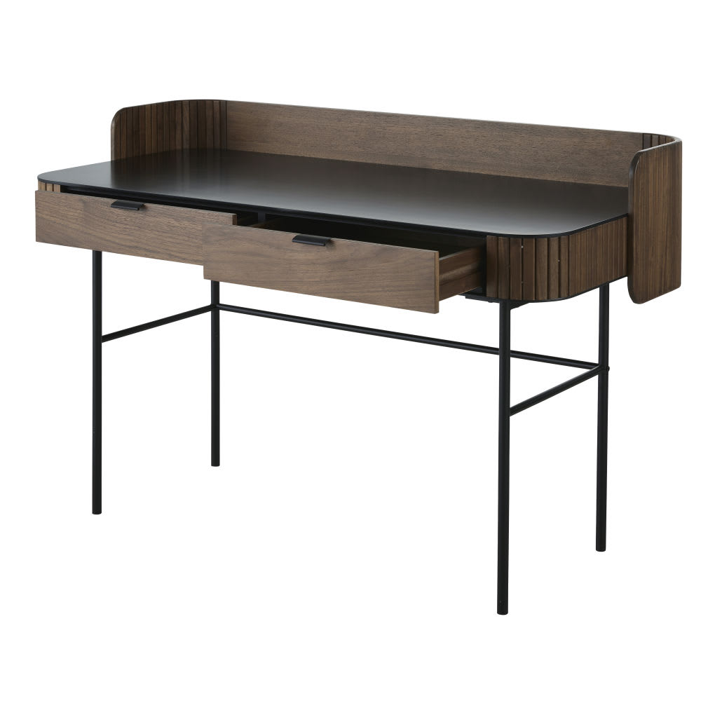 Bureau vintage 2 tiroirs pieds en métal noir - Maisons du Monde