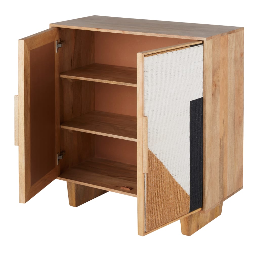 Cabinet 2 portes en bois de manguier massif et coton tissé tricolore — vue 3