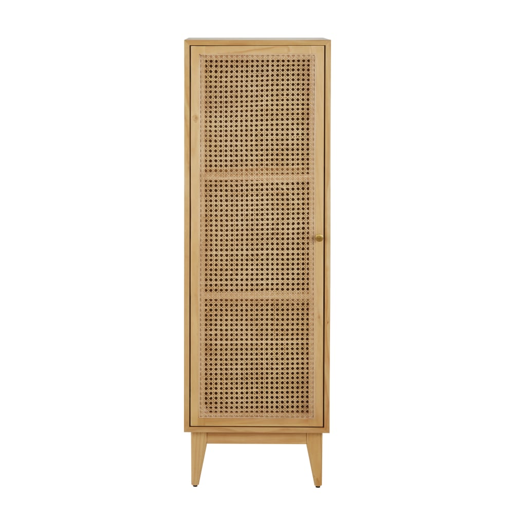 Cabinet de rangement en placage pin et rotin tressé, L45 cm — vue 3