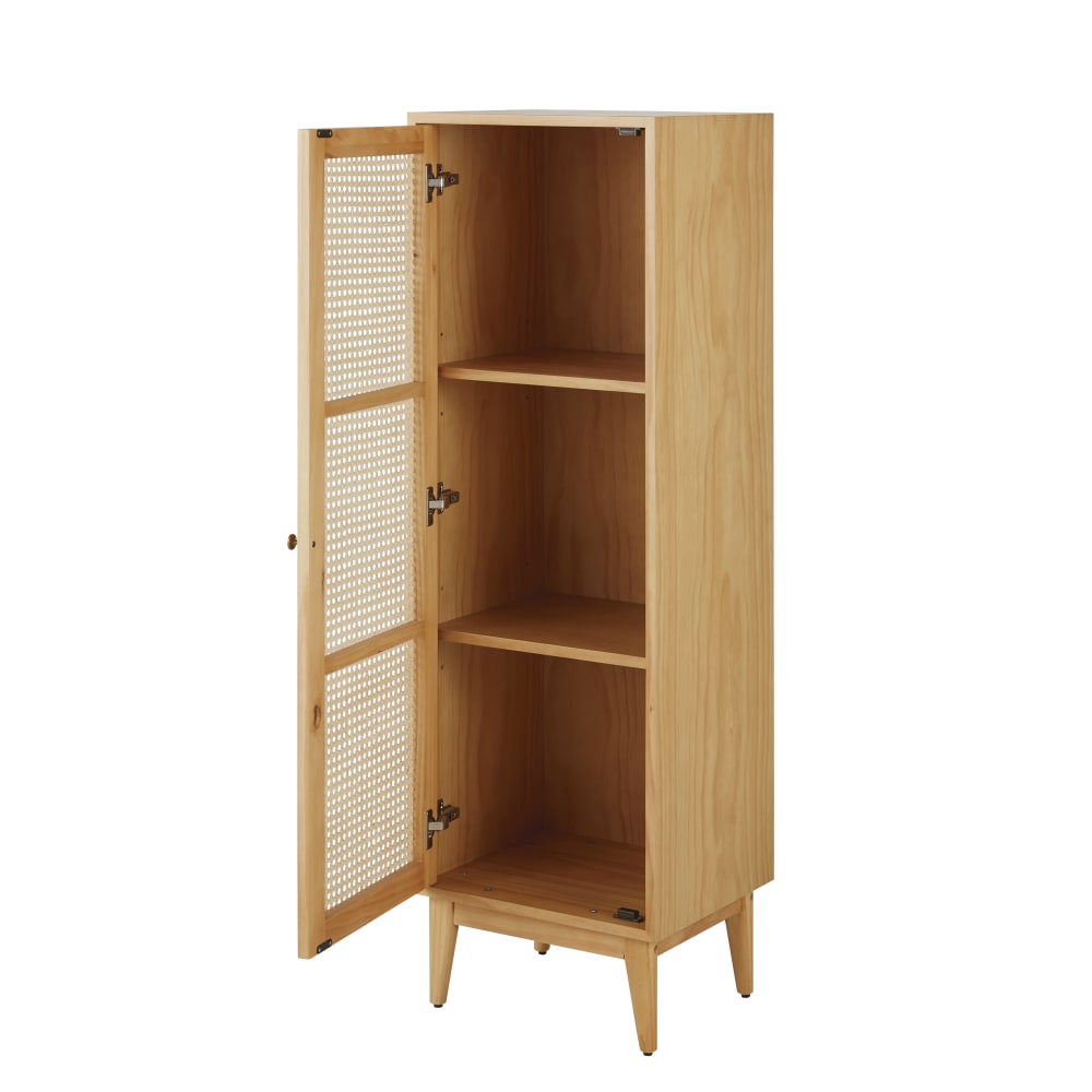Cabinet de rangement en placage pin et rotin tressé, L45 cm — vue 4