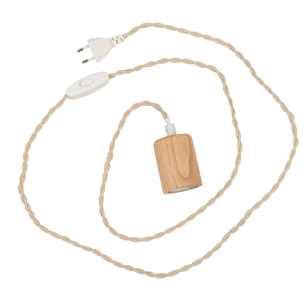 Câble pour suspension en polyester recyclé beige et bois d'hévéa L201