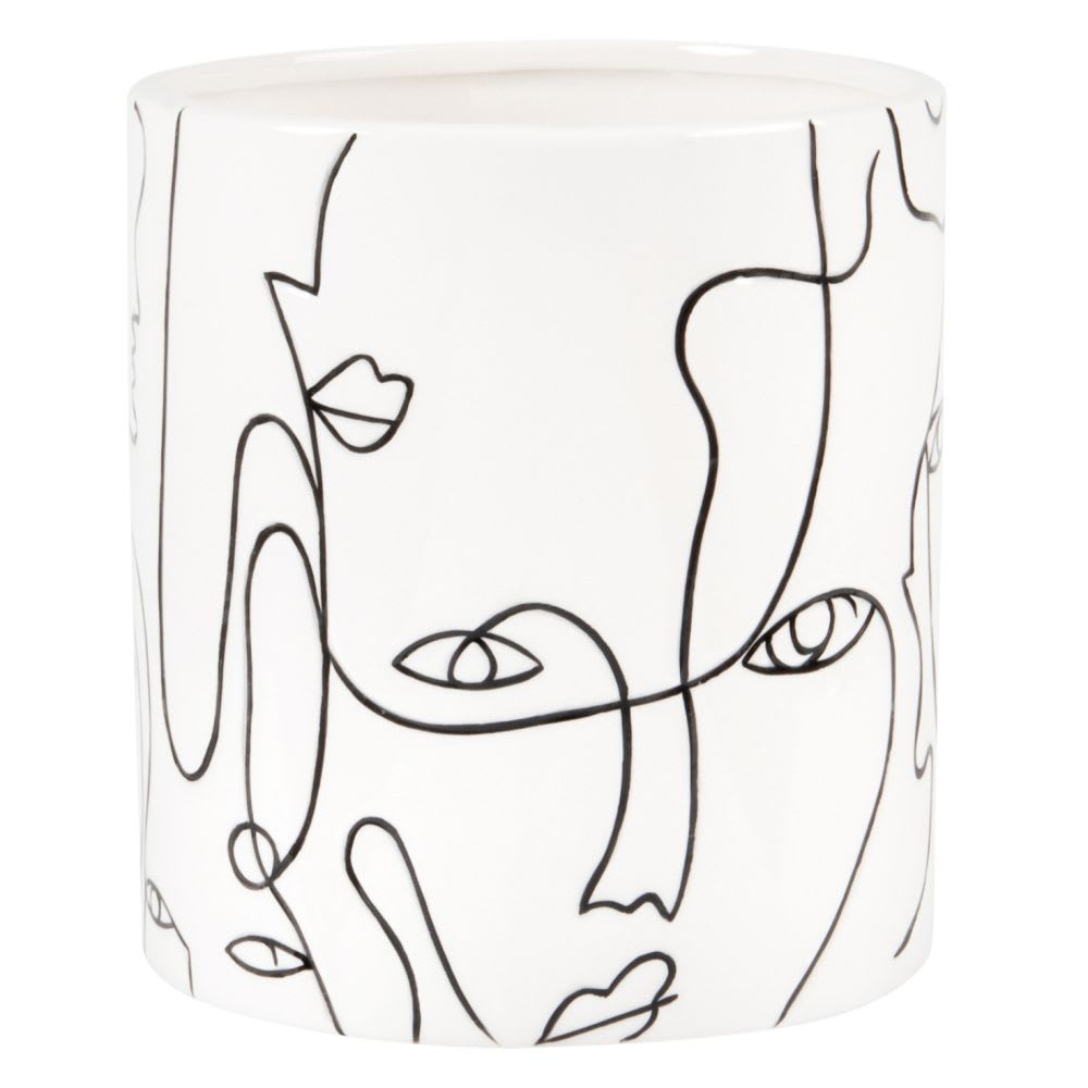 Cache-pot en dolomite blanche motifs visages H16 — Beyit