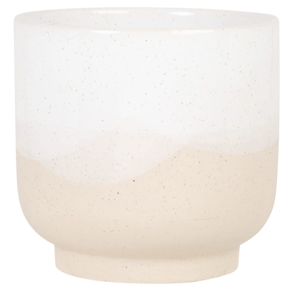 Cache-pot en faïence blanche et beige H19
