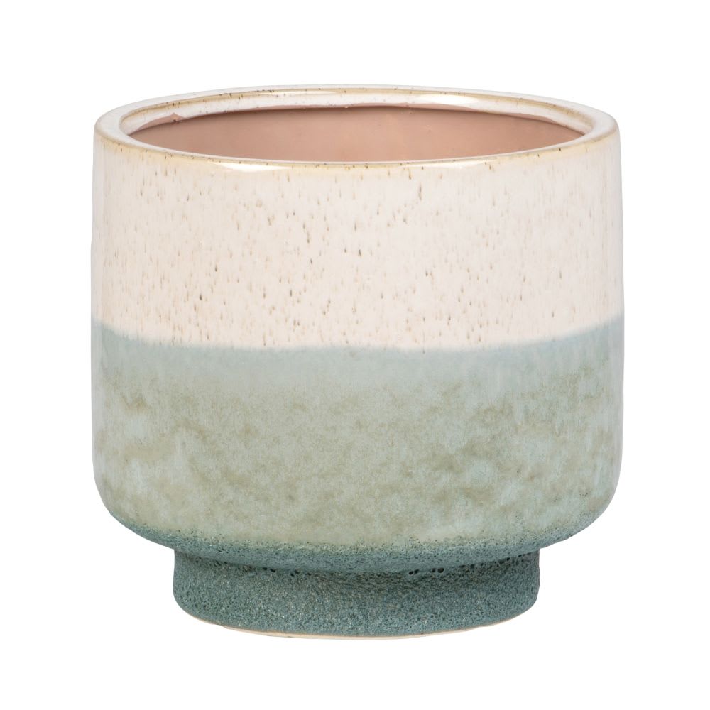 Cache-pot en grès beige et bleu H18