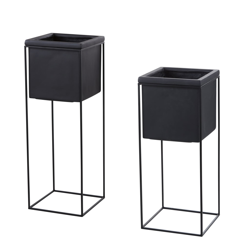 Cache-pots en fibre de verre et métal noirs H78 (x2)