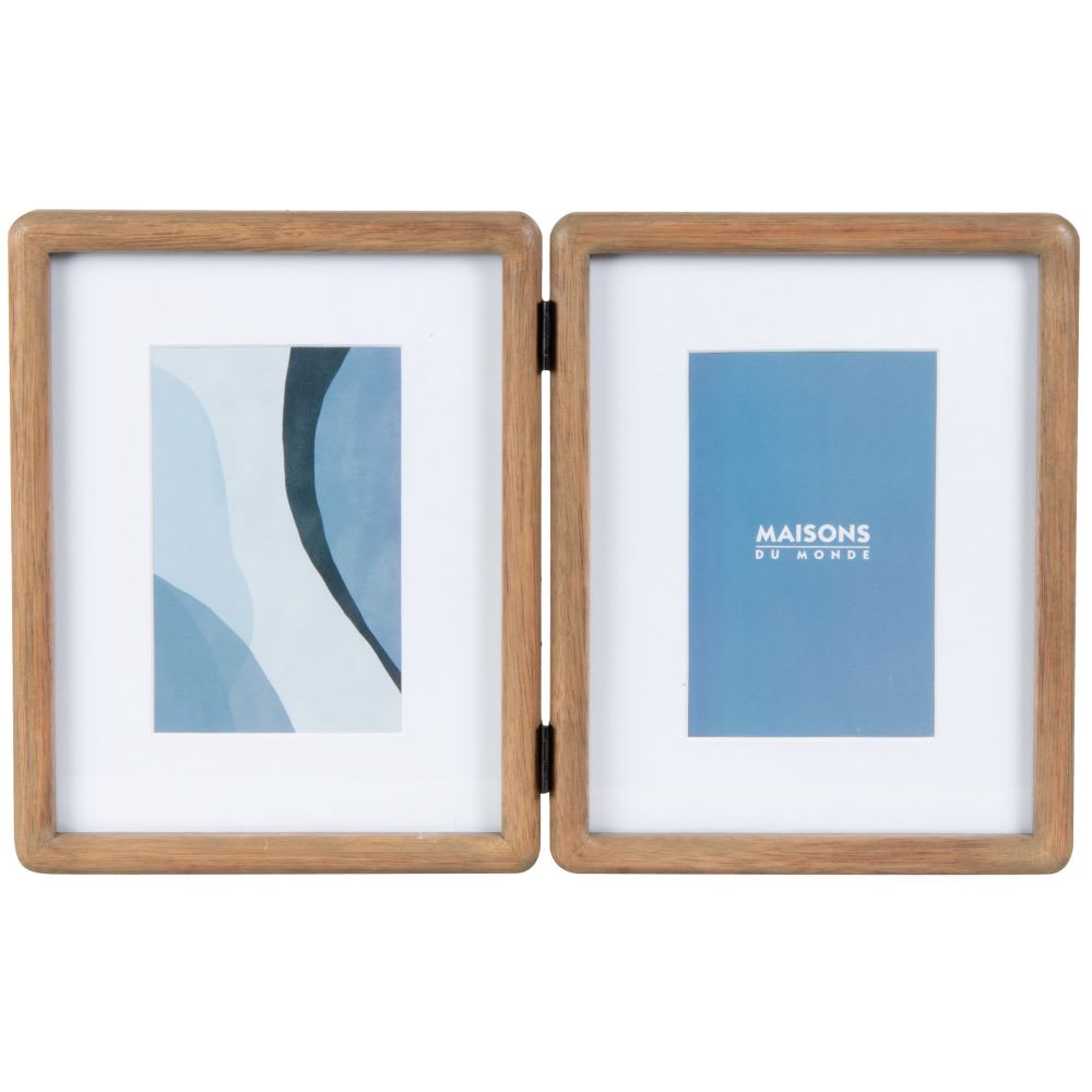 Cadre 2 photos en bois d'hévéa, 38x24 cm