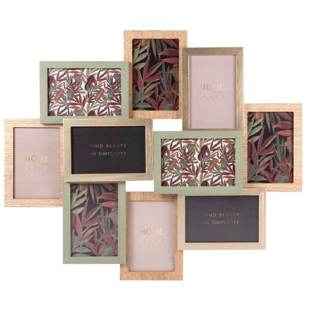 Cadre multivues 10 photos vert, doré et beige, 58x49 cm