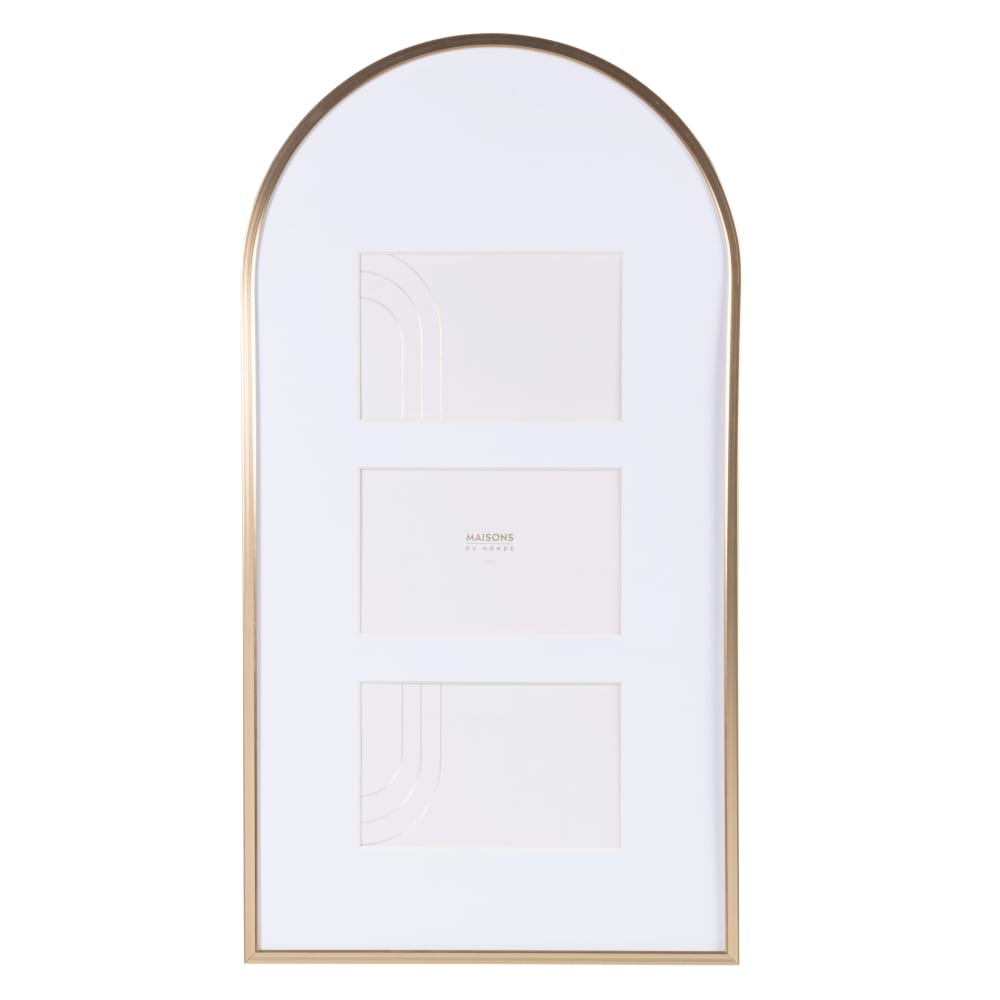 Cadre multivues arche 3 photos en aluminium doré 27x50