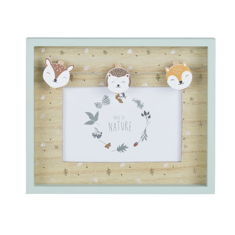 Cadre photo animaux vert sauge, beige et orange 13x9