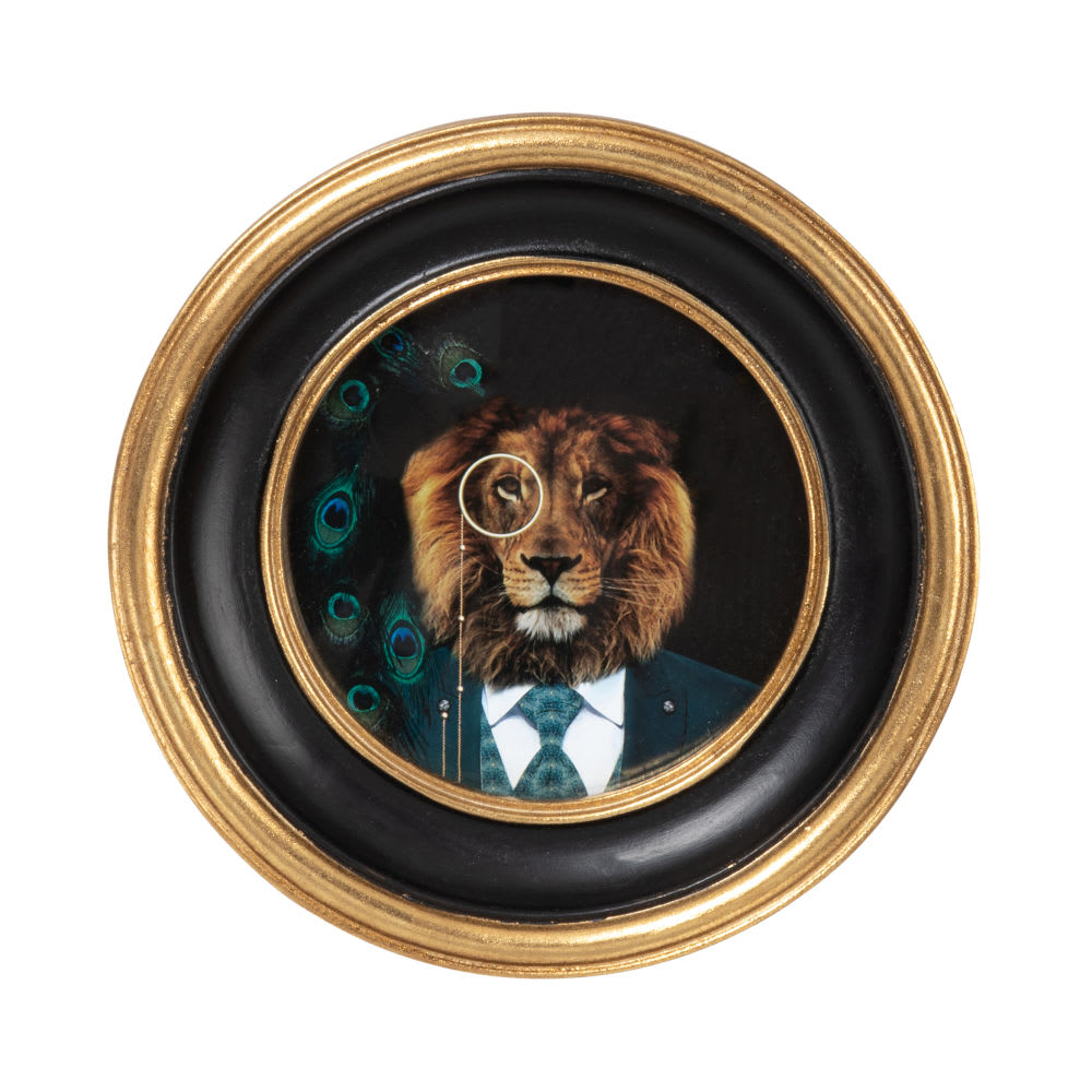 Cadre photo rond en polyrésine noire et dorée, format 12x12 cm