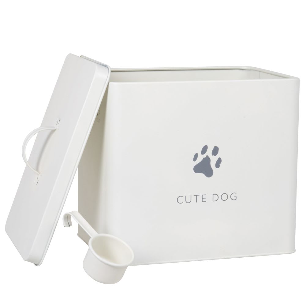 Caja de comida pienso de perros de hierro blanco y gris - Maisons du Monde