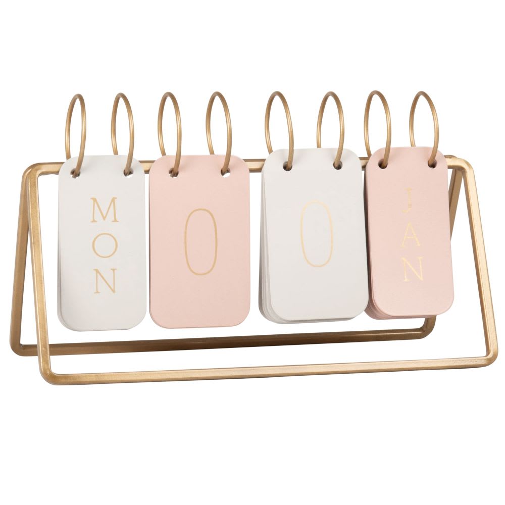 Calendrier perpetuel en métal taupe, rose et doré