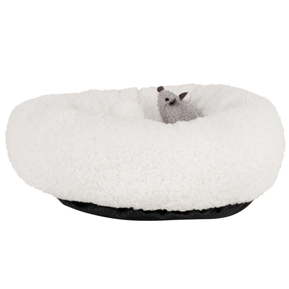 Cama con juguetes para gatos beige