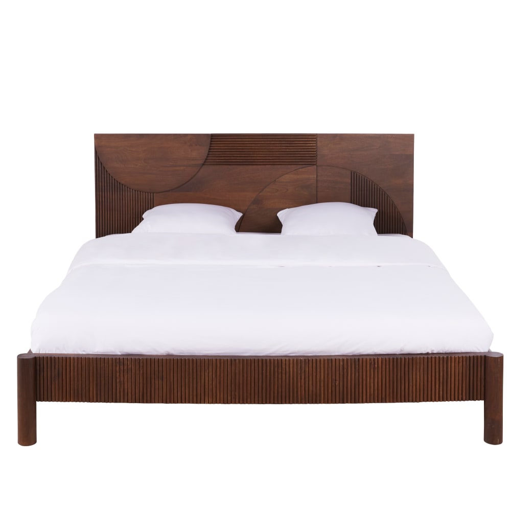 Cama de madera de mango maciza 160x200 cm con somier
