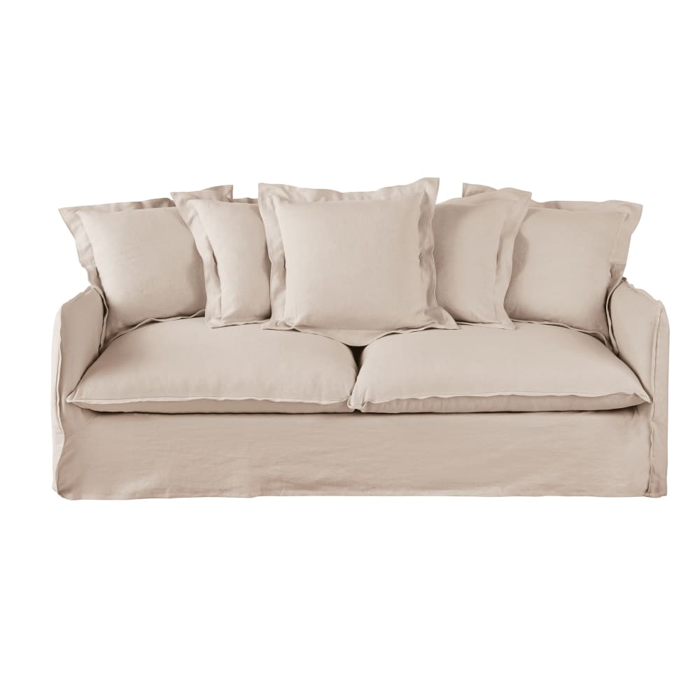 Canapé 3/4 places effet lin beige Canapé 3/4 places effet lin beige