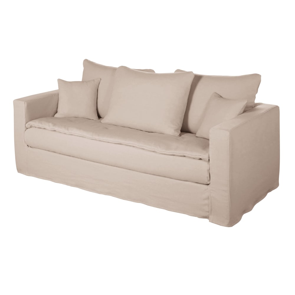 Canapé 3/4 places effet lin beige - Maisons du Monde
