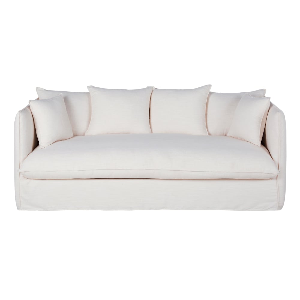 Canapé 3/4 places en tissu blanc effet lin