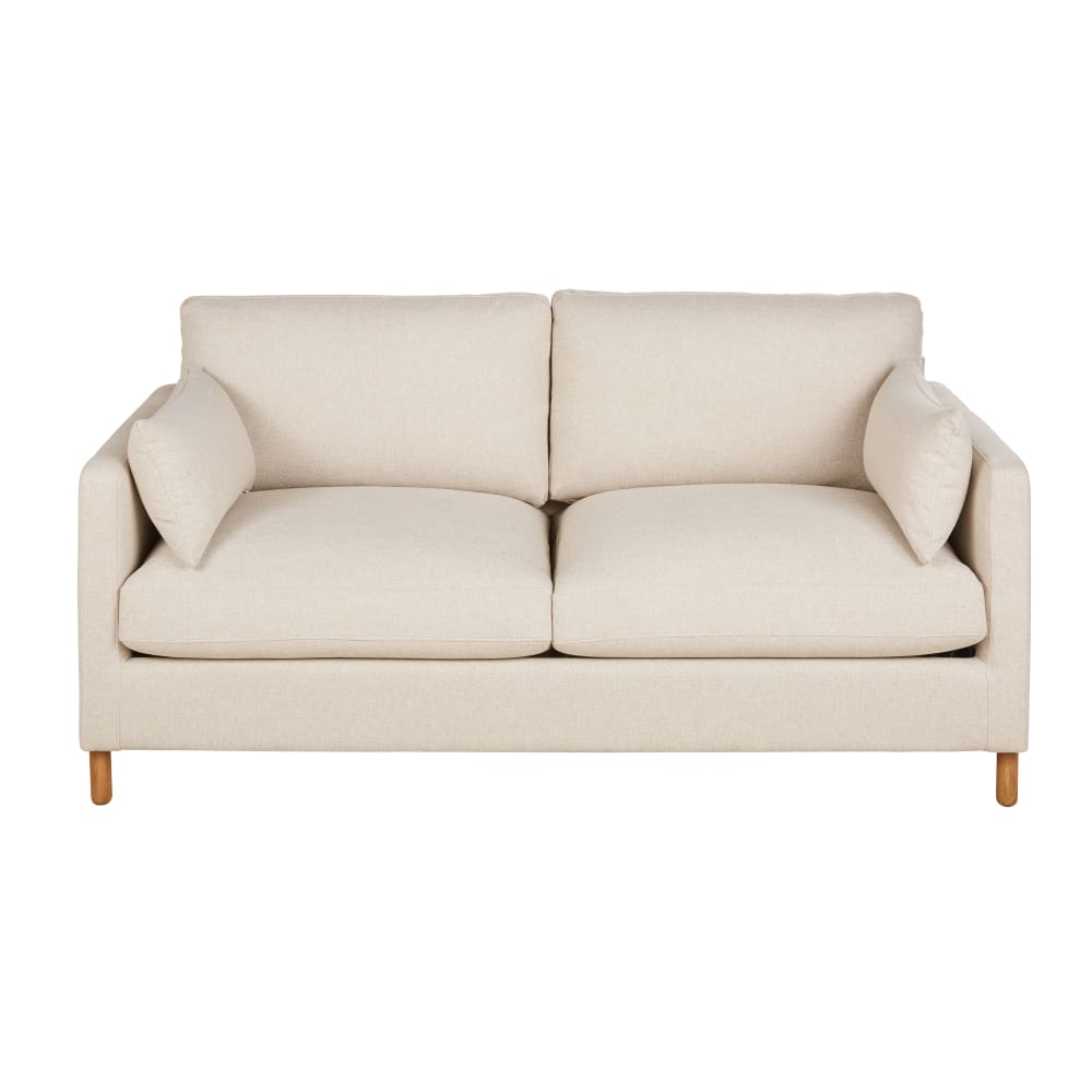 Canapé 3/4 places en tissu polyester tramé beige
