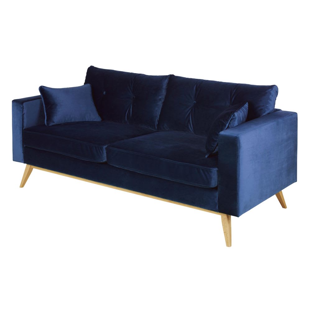 Canapé 3/4 places en velours bleu nuit - Maisons du Monde