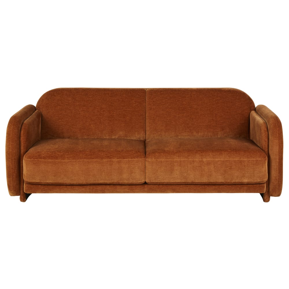 Canapé 3/4 places en velours coloris bronze effet vieilli