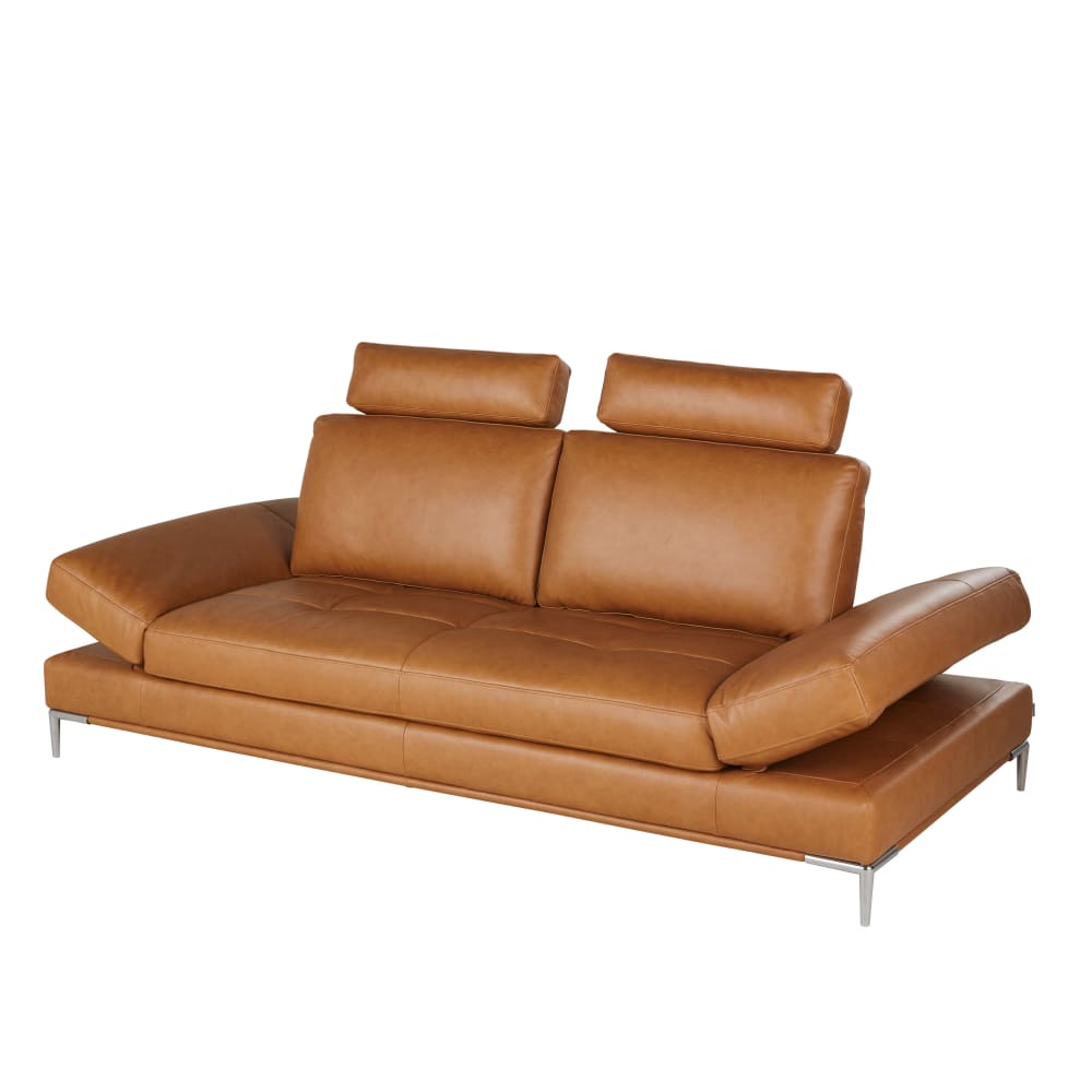 Canapé 3 places dossier avance-recul en cuir camel - Maisons du Monde