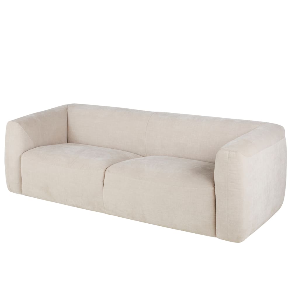 Canapé 3 places effet velours recyclé beige — vue 3