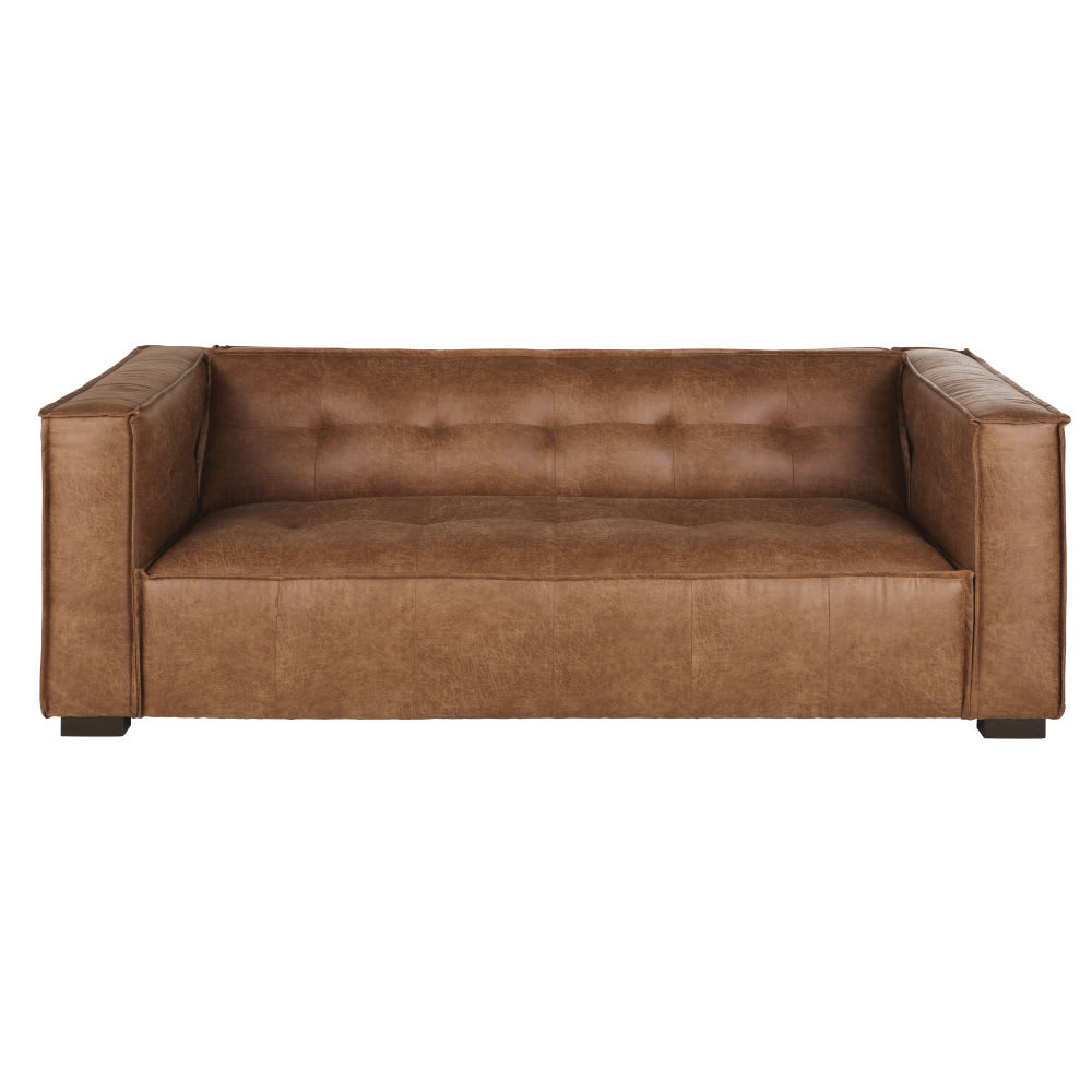 Canapé 3 places en tissu polyester enduit camel