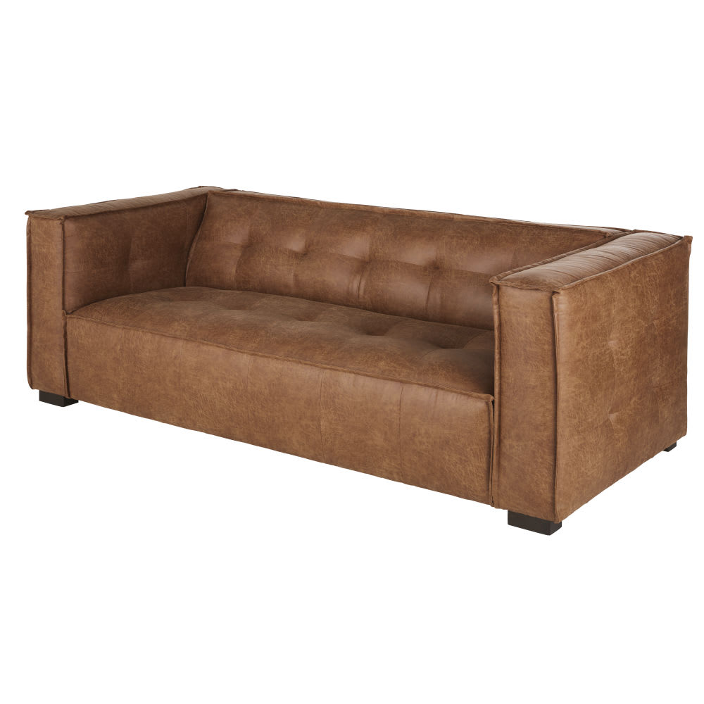Canapé 3 places en tissu polyester enduit camel — vue 3