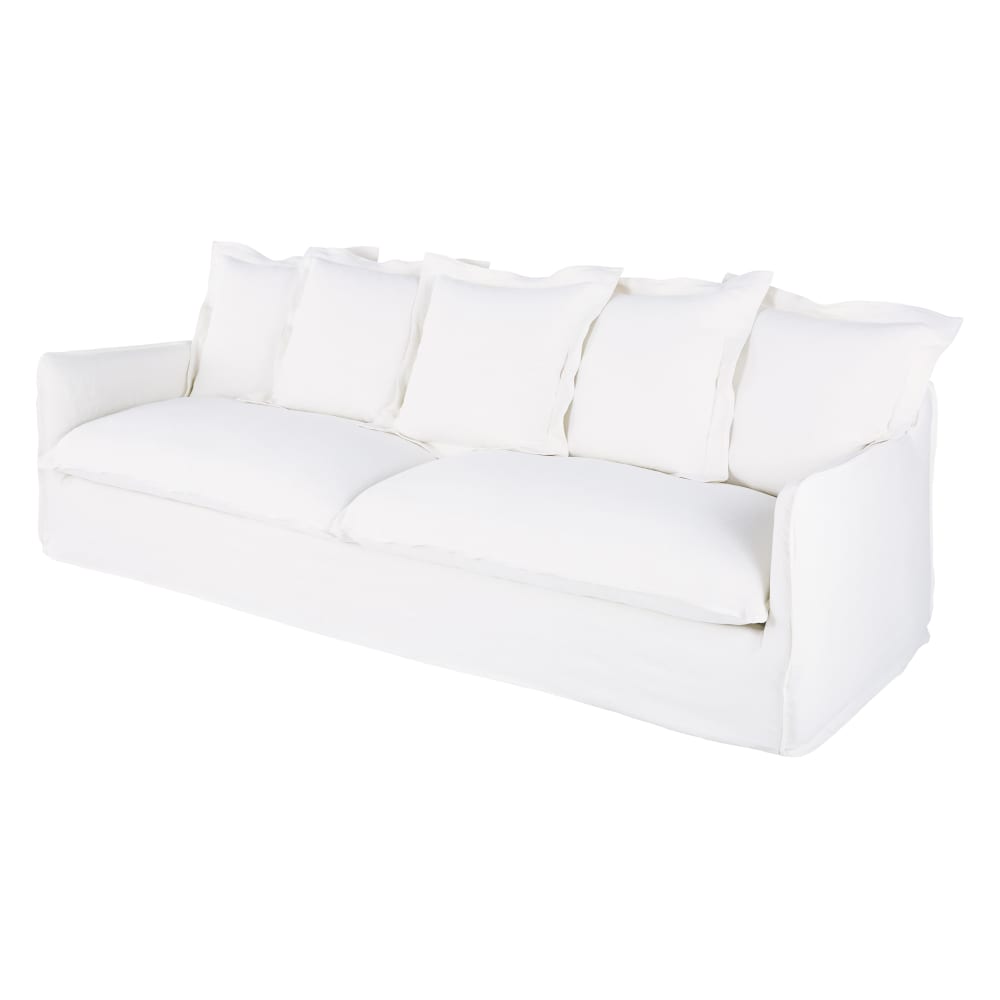 Canapé 4/5 places en lin supérieur blanc - Maisons du Monde