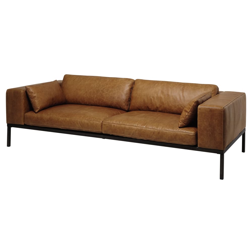Canapé 4 places en cuir camel - Maisons du Monde