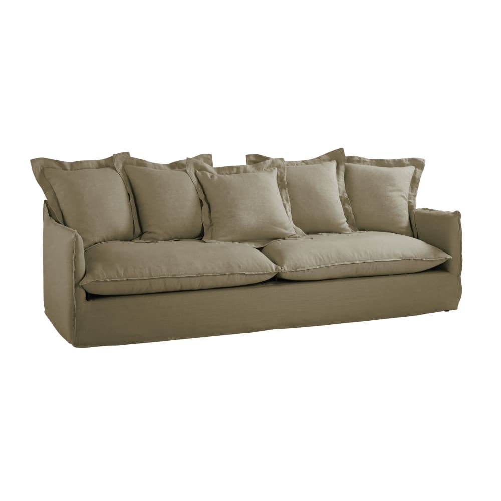 Canapé 5 places en lin vert kaki - Maisons du Monde