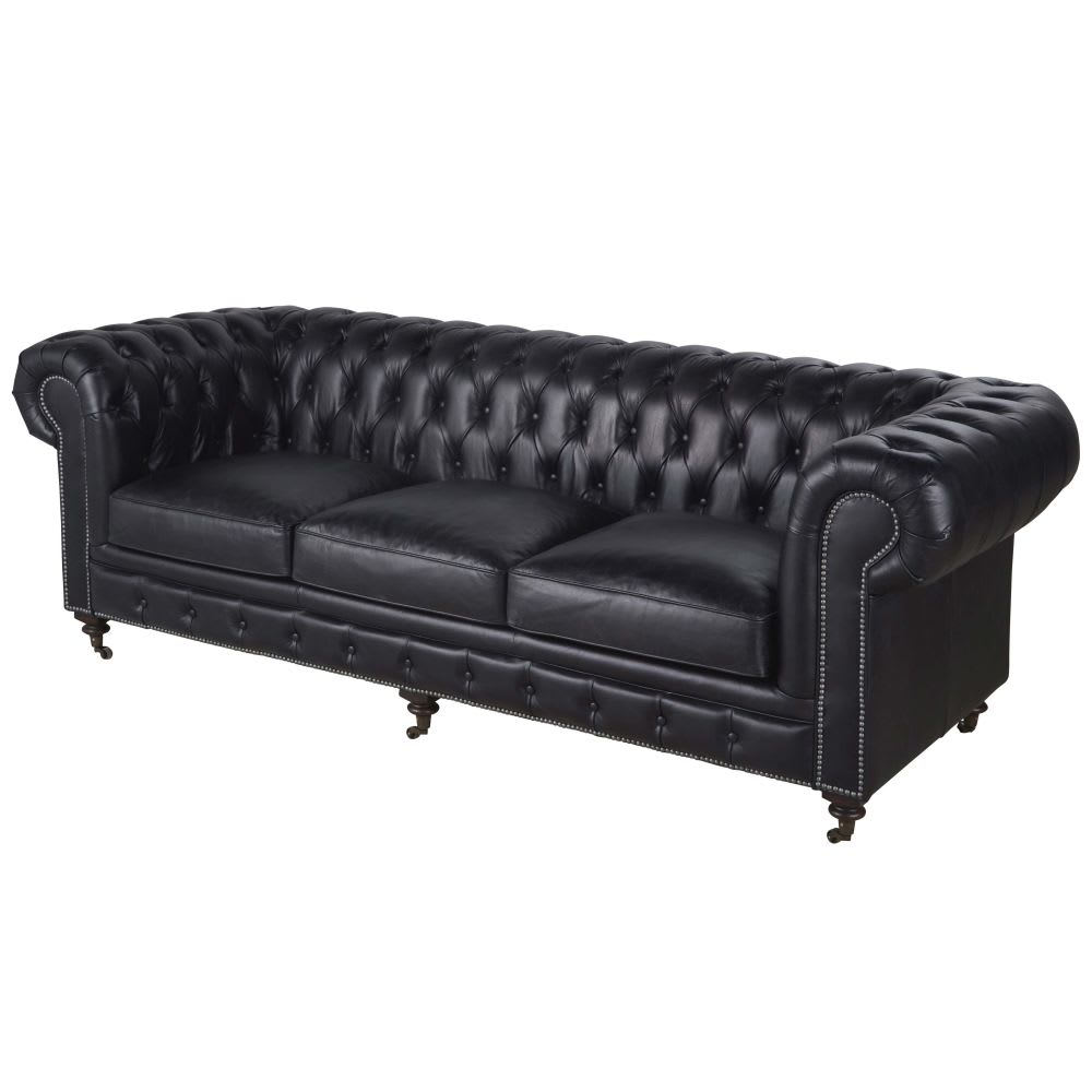 Canapé capitonné 4 places en cuir noir - Maisons du Monde