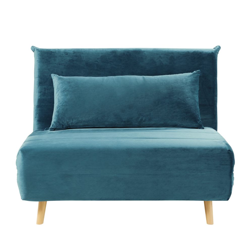 Canapé clic-clac 1 place en velours bleu pétrole