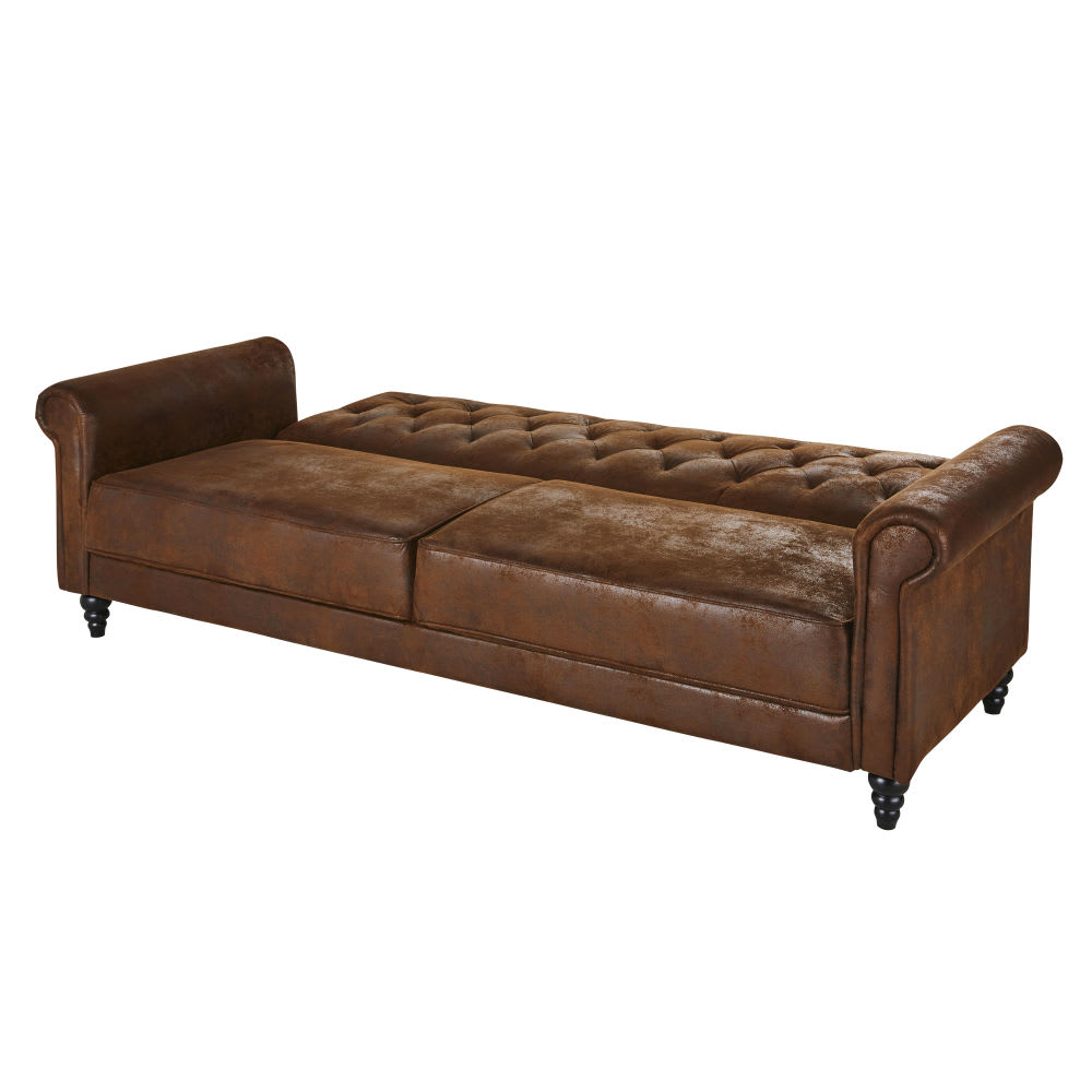 Canapé clic-clac 3/4 places en suédine marron - Maisons du Monde