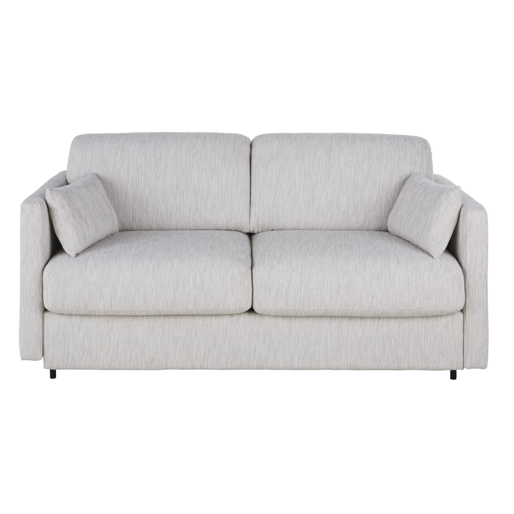 Canapé convertible 2/3 places en tissu polyester gris clair, matelas 18 cm Canapé convertible 2/3 places en tissu polyester gris clair, matelas 18 cm