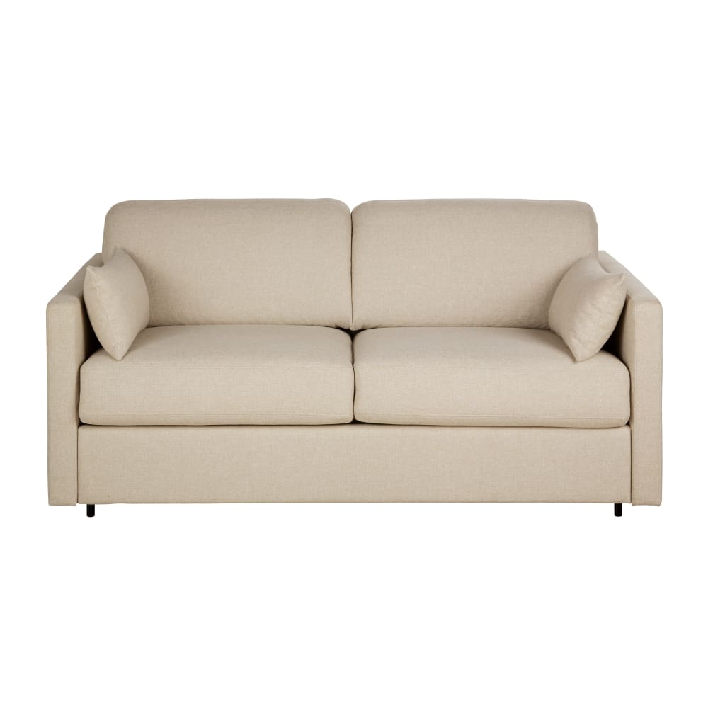 Canapé convertible 2/3 places en tissu polyester tramé beige, matelas 18 cm Canapé convertible 2/3 places en tissu polyester tramé beige, matelas 18 cm