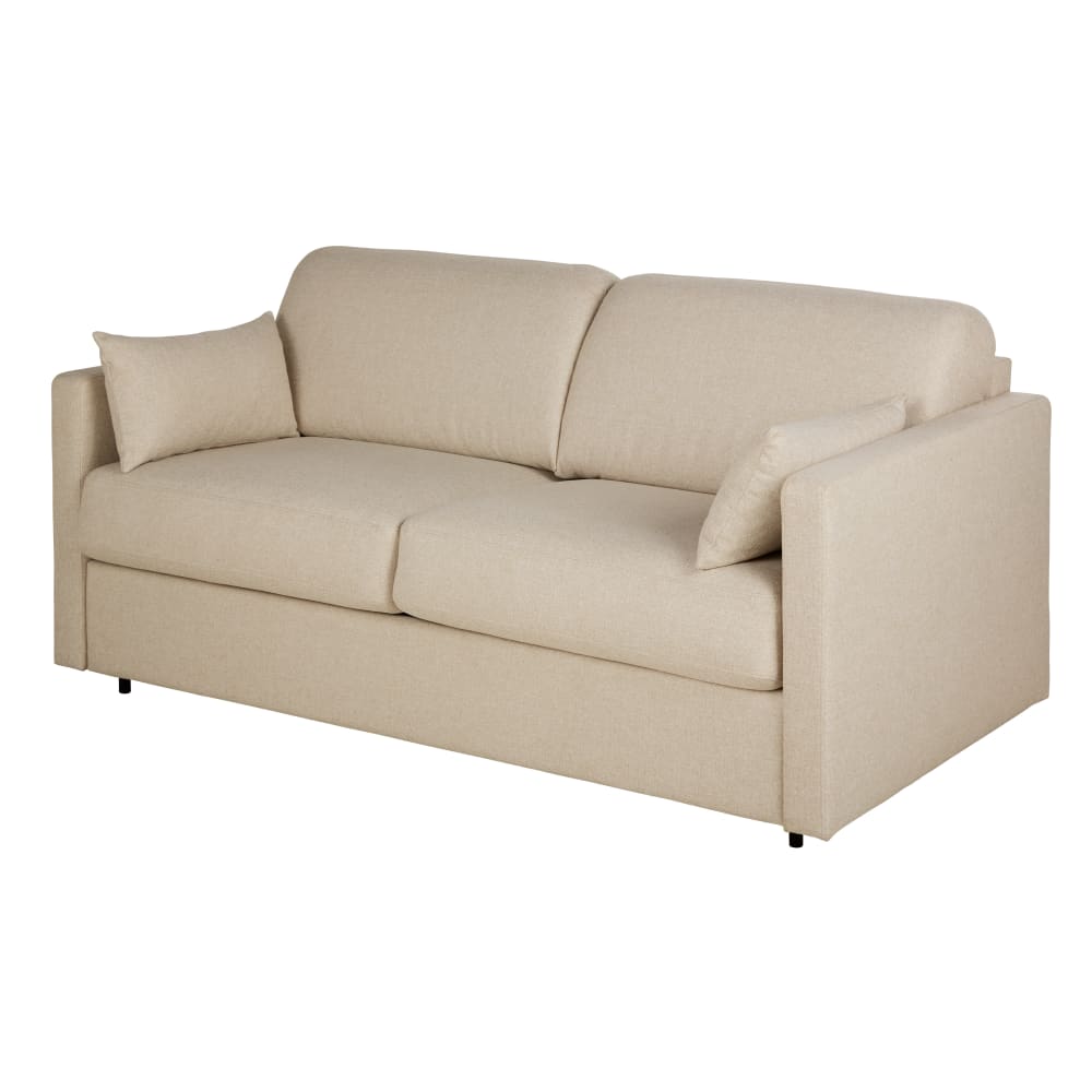 Canapé convertible 2/3 places en tissu polyester tramé beige, matelas 18 cm — vue 4