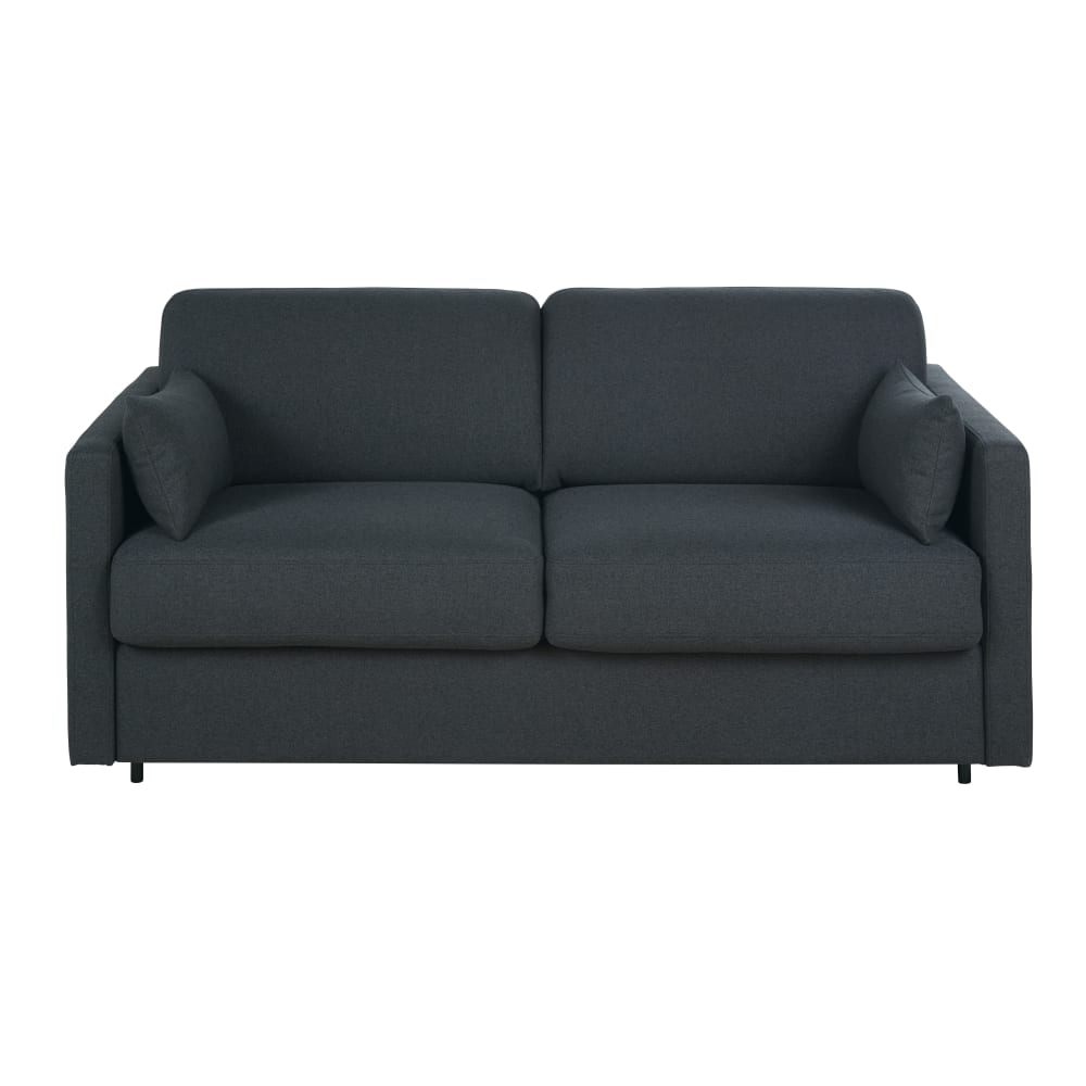 Canapé convertible 2/3 places en tissu polyester tramé gris anthracite, matelas 18 cm Canapé convertible 2/3 places en tissu polyester tramé gris anthracite, matelas 18 cm