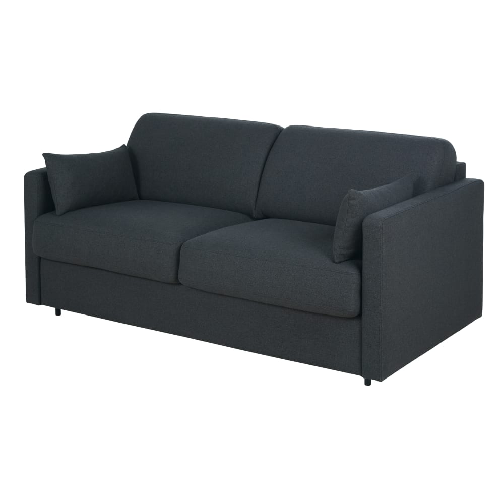 Canapé convertible 2/3 places en tissu polyester tramé gris anthracite, matelas 18 cm — vue 4