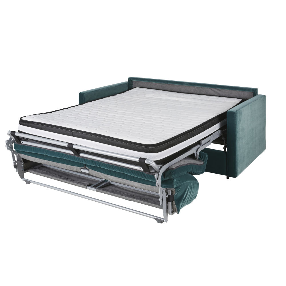 Canapé convertible 2/3 places en velours vert cèdre, matelas 18 cm - Maisons du Monde