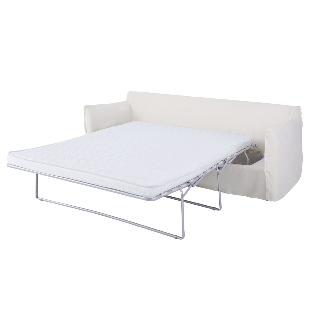Canapé convertible 3/4 places effet lin blanc, matelas 6 cm - Maisons du Monde