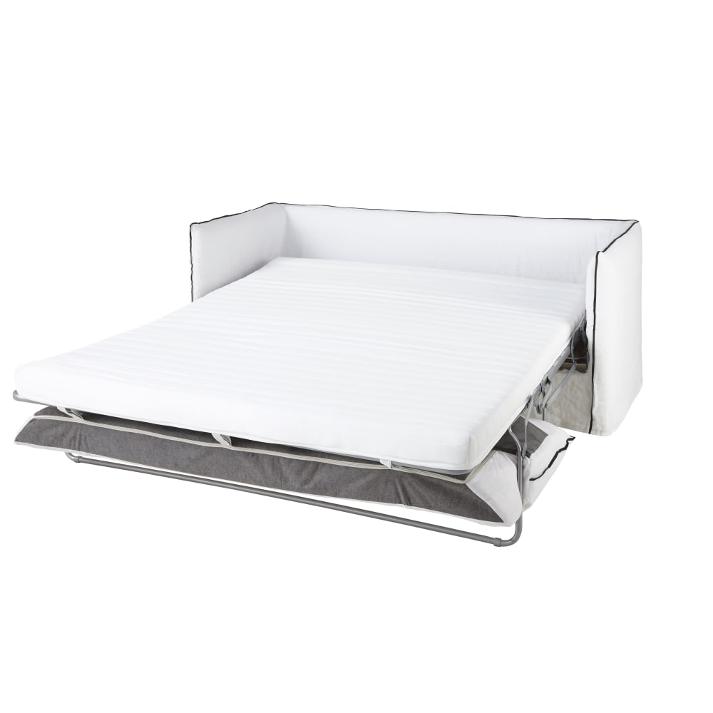 Canapé convertible 3/4 places en lin lavé blanc et volants noirs - Maisons du Monde