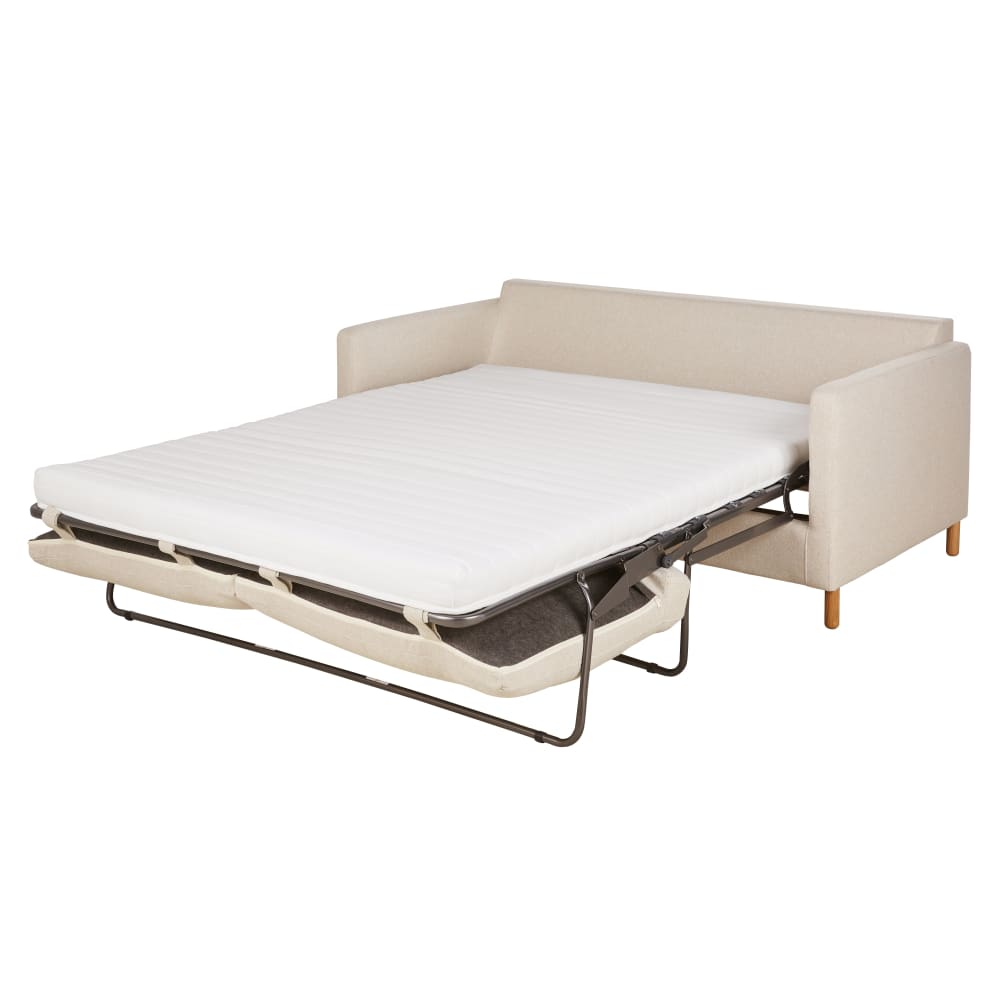 Canapé convertible 3/4 places en textile tramé beige, matelas 10 cm