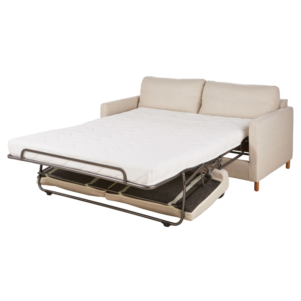 Canapé convertible 3/4 places en textile tramé beige, matelas 14 cm