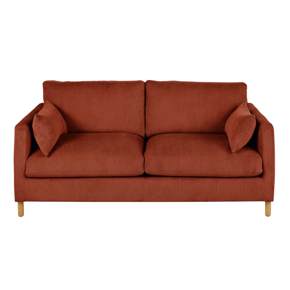 Canapé convertible 3/4 places en velours côtelé orange écureuil, matelas 10 cm