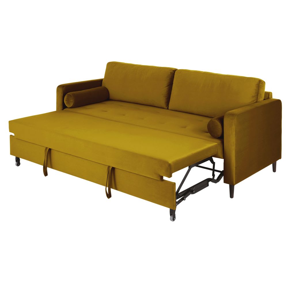 Canapé convertible 3/4 places en velours jaune - Maisons du Monde