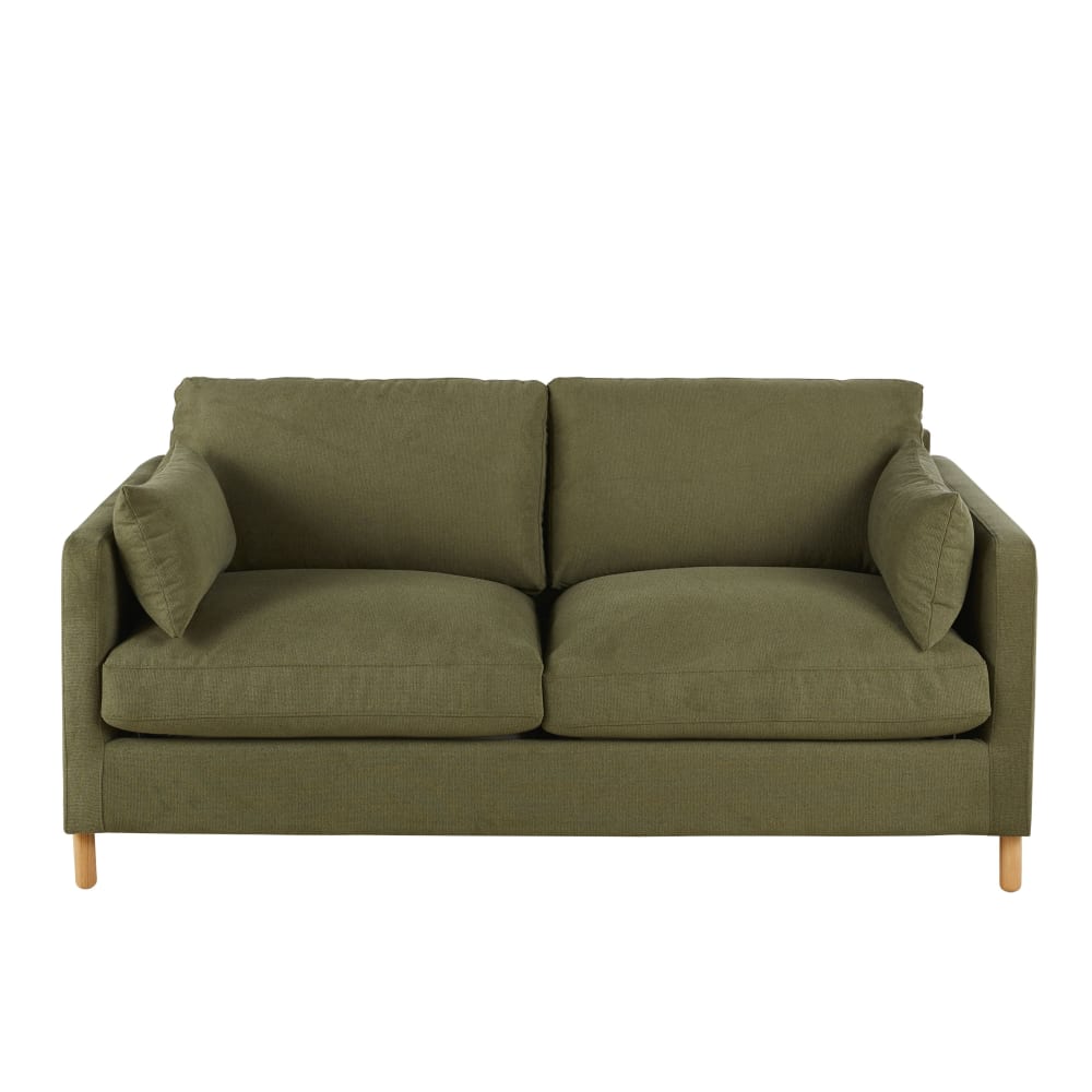Canapé convertible 3/4 places vert kaki, matelas 10 cm