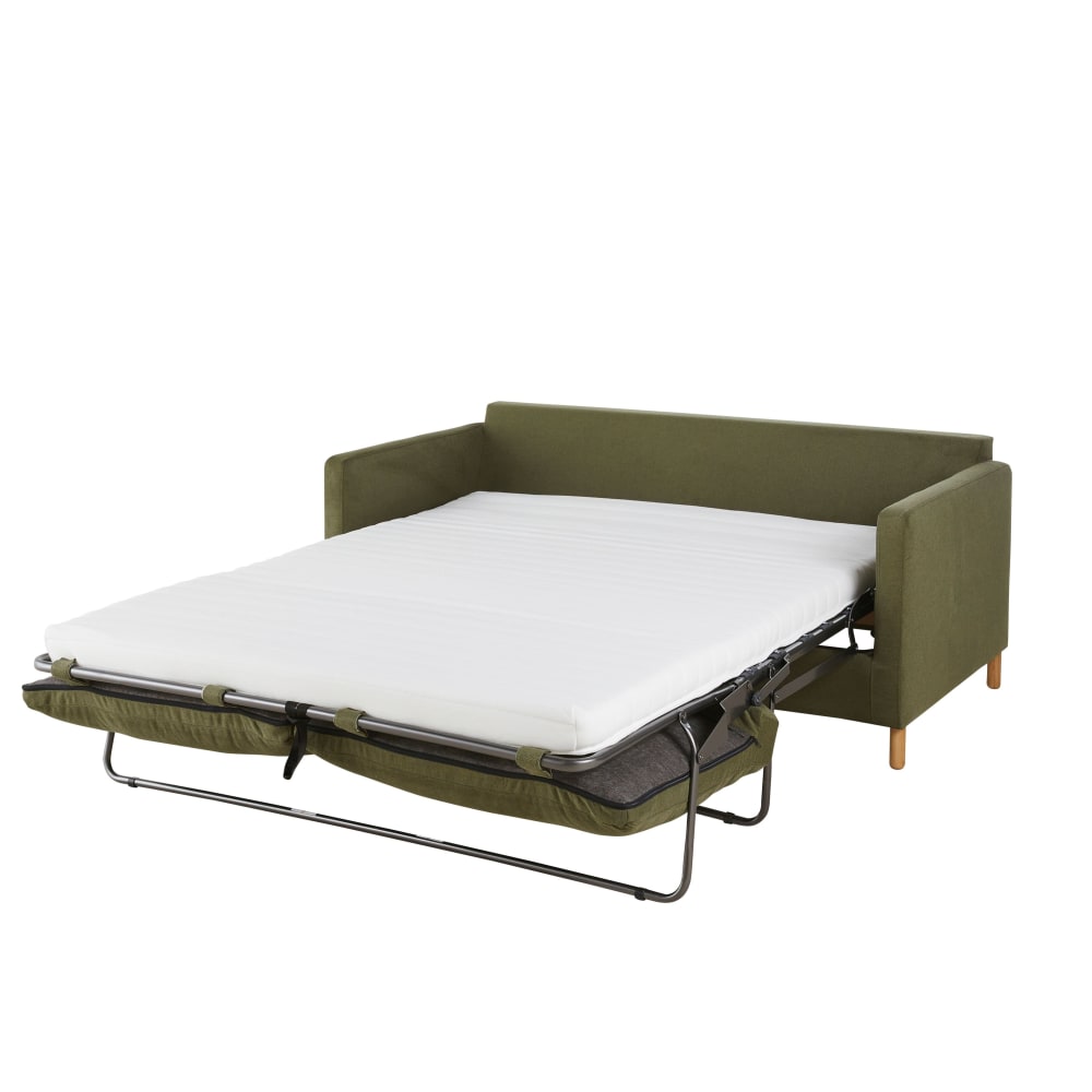 Canapé convertible 3/4 places vert kaki, matelas 10 cm - Maisons du Monde