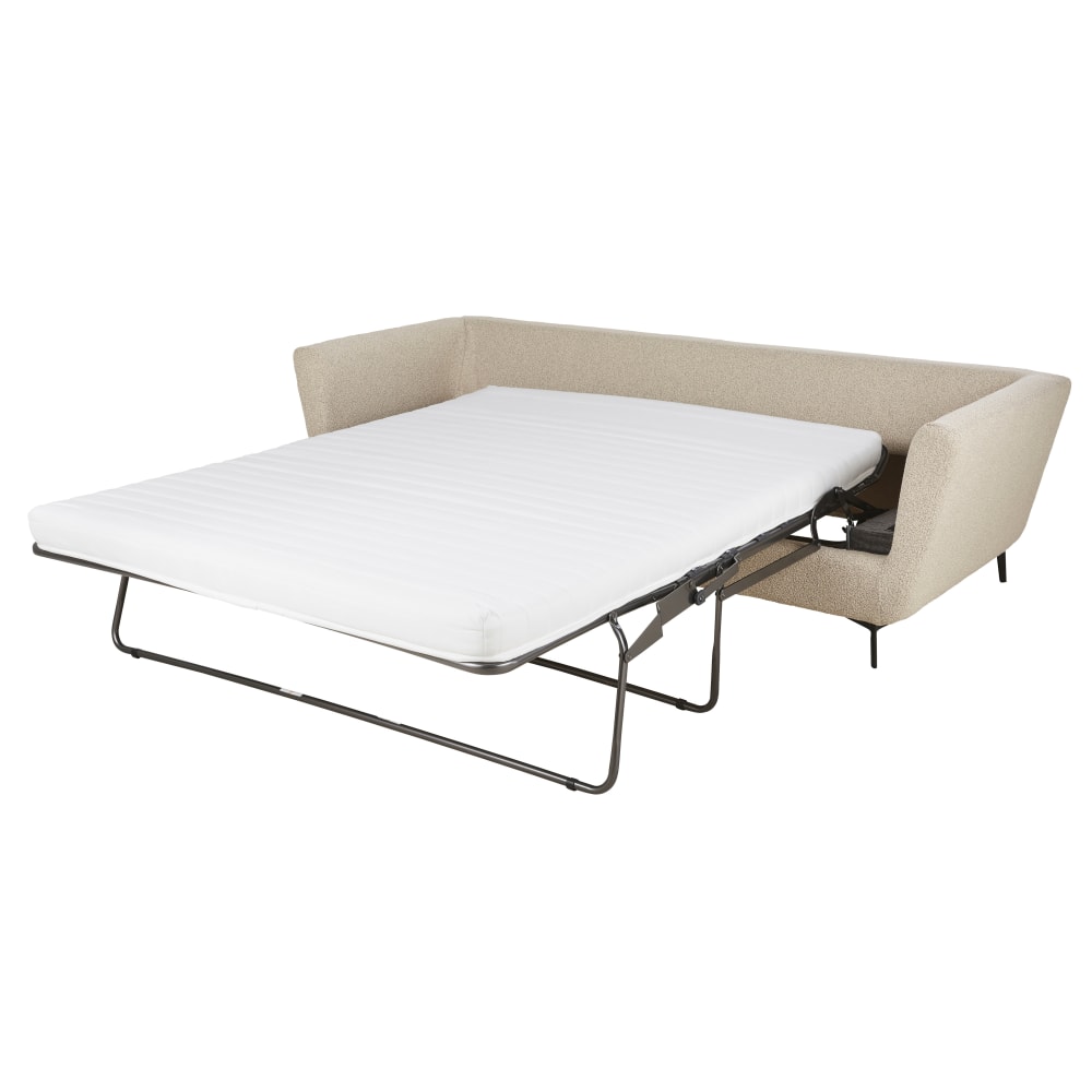 Canapé convertible 3 places bouclettes beige, matelas 10 cm - Maisons du Monde